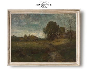 Cuadro de paisaje veraniego melancólico - DESCARGA DIGITAL IMPRIMIBLE - Impresión de paisaje vintage de casa de campo francesa