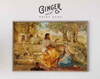 Christ with Mary and Martha -- PRINTABLE DIGITAL DOWNLOAD Vintage Fine Art Oil Painting