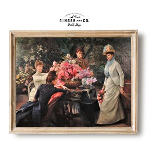 Women in Garden Art Print - PRINTABLE DIGITAL DOWNLOAD - Romantic Wall Art, Vintage Oil Painting