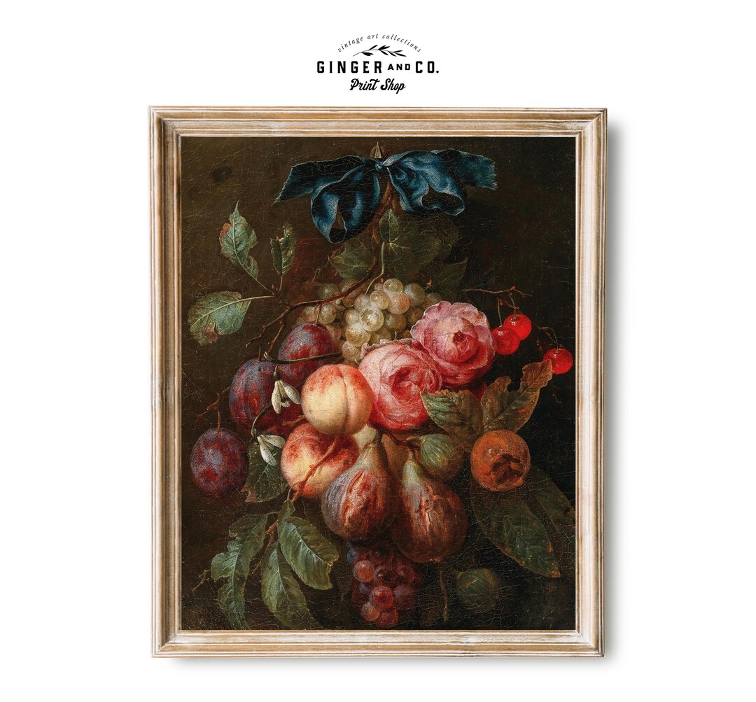 Vintage Floral Still Life Oil Painting - SHIPPED PRINT - Moody Flowers ...