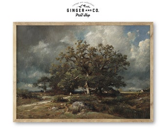 The Old Oak Tree Painting - PRINTABLE DIGITAL DOWNLOAD - Vintage Tree Print, Landscape with Trees, French Country Cottage