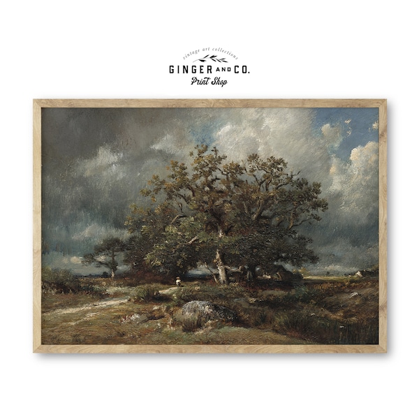 The Old Oak Tree Painting - PRINTABLE DIGITAL DOWNLOAD - Vintage Tree Print, Landscape with Trees, French Country Cottage