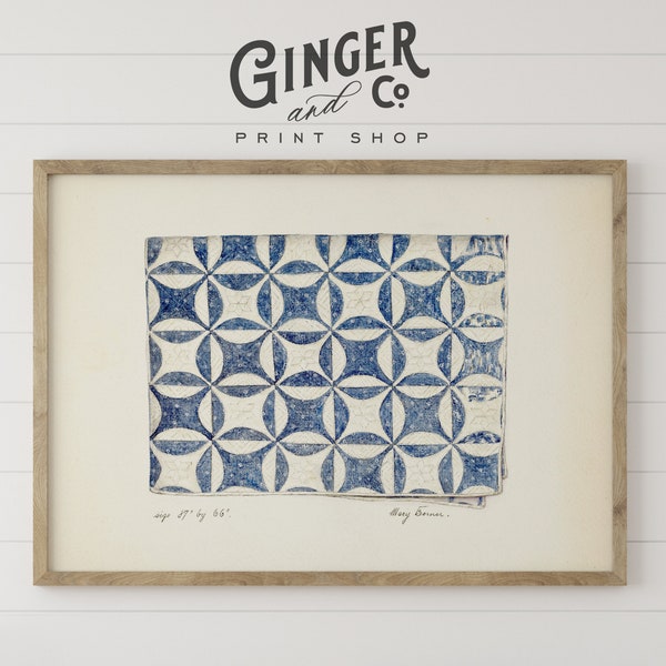 Blue Geometric Quilt Design -- PRINTABLE DIGITAL DOWNLOAD Early 20th Century Vintage Drawing -- Print Your Own Wall Art