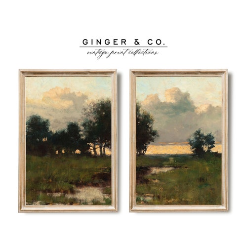 Cottage Decor Vintage Wall Art Country Landscape Painting Etsy