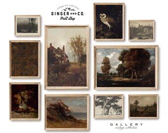 Dark Moody Autumn Gallery Wall Art Set - PRINTABLE DIGITAL DOWNLOAD - Fall Landscape Print, Vintage Oil Painting, Autumn Still Life