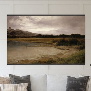 Moody Vintage Landscape with Lake Oil Painting - Tapestry Wall Hanging - Canvas Wall Art, Canvas Giclée Art Print