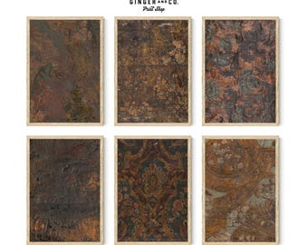 Distressed Vintage Leather Design - Set of 6 Decorative Texture Prints - Collection No 3 - PRINTABLE DIGITAL DOWNLOAD