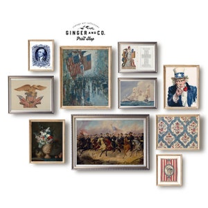 Galleria di stampe patriottiche Wall Art - DOWNLOAD DIGITALE STAMPABILE - Bandiera americana d'epoca, George Washington, Giorno dell'Indipendenza, 4 luglio