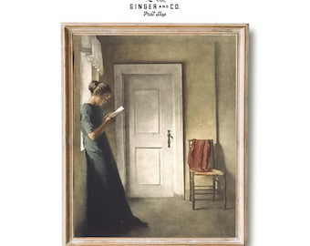 Woman Reading Near a Window - PRINTABLE DIGITAL DOWNLOAD - Vintage Woman Painting