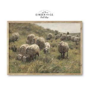 Grazing Sheep Vintage Painting - PRINTABLE DIGITAL DOWNLOAD - French Country Farmhouse, Spring Art, Fine Art Print