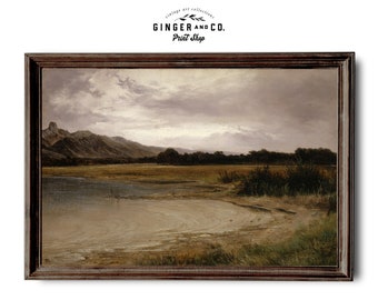 Moody Landscape Oil Painting - PRINTABLE DIGITAL DOWNLOAD - Moody Wall Art, Landscape with Lake, Landscape Art Print