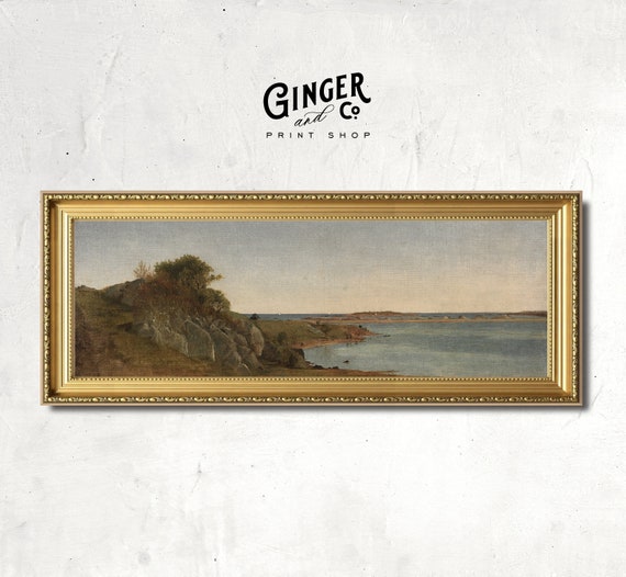 Moody Coastal Landscape Print Panoramic Wall Art Vintage Etsy