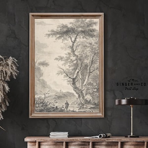 Vintage Tree Sketch - PRINTABLE DIGITAL DOWNLOAD - Washerwomen in the Forest, Antique Tree Drawing
