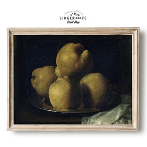 Moody Still Life Oil Painting - Dish of Quince - PRINTABLE DIGITAL DOWNLOAD - Vintage Fruit Painting, Kitchen Wall Art,