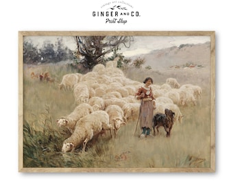 Vintage Sheep Painting - PRINTABLE DIGITAL DOWNLOAD - English Country ...
