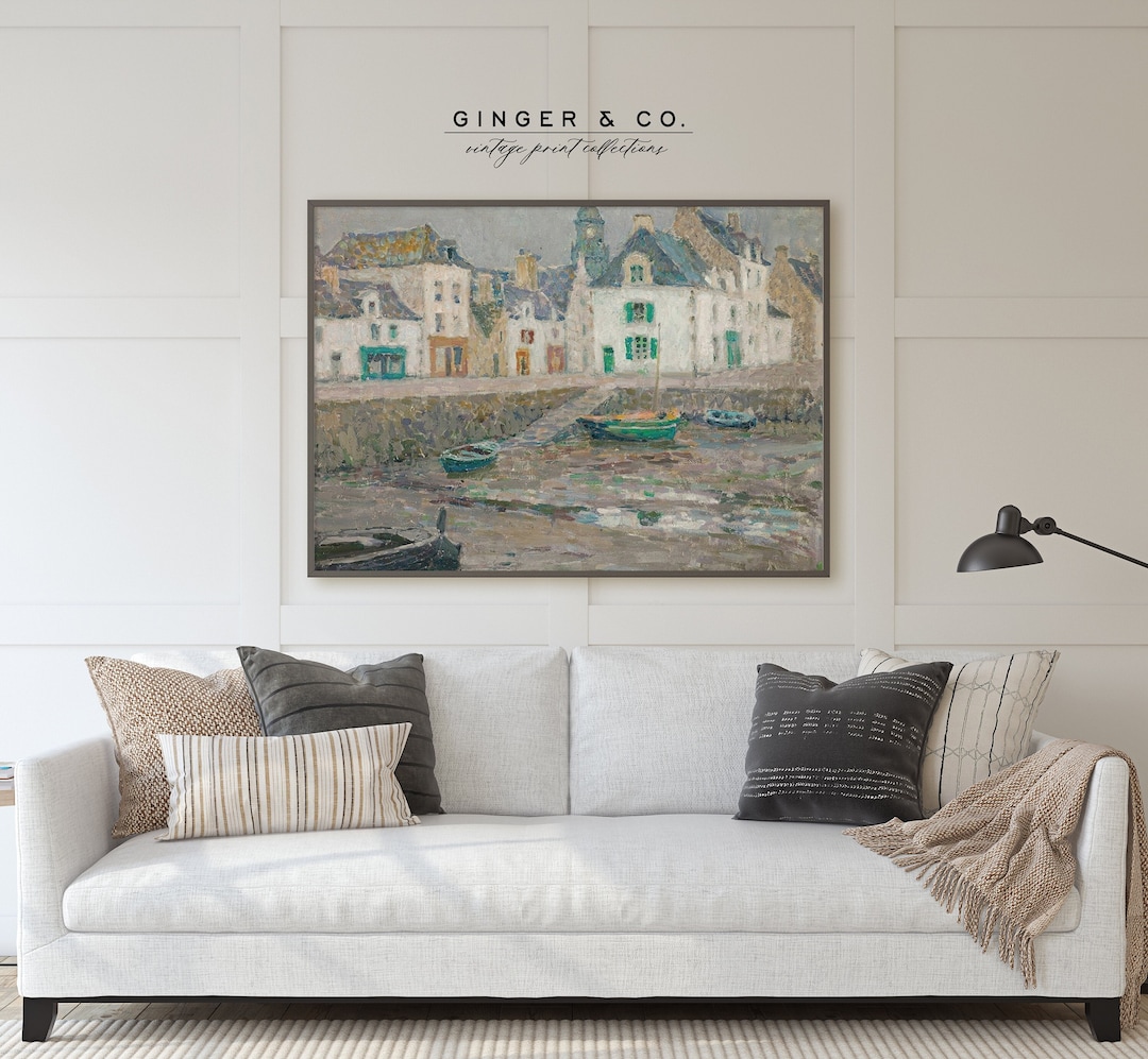 Coastal Cottage Oil Painting PRINTABLE DIGITAL DOWNLOAD Vintage