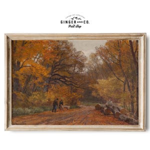 Vintage Autumn Landscape Painting - PRINTABLE DIGITAL DOWNLOAD - Moody Fall Wall Art Print