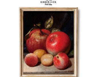 Still Life with Apples - SHIPPED PRINT - Autumn Still Life, Fall Wall Art, Vintage Oil Painting, Giclée Canvas Print, Peel and Stick