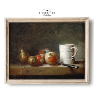 Moody Still Life Oil Painting with Apples - PRINTABLE DIGITAL DOWNLOAD - Kitchen Wall Art, French Country, Apple Still Life Print