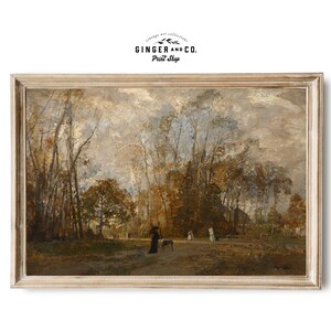 Humeurig vintage herfstlandschapsolieverfschilderij - AFDRUKBARE DIGITALE DOWNLOAD - herfstkunst aan de muur