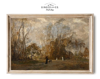 Humeurig vintage herfstlandschapsolieverfschilderij - AFDRUKBARE DIGITALE DOWNLOAD - herfstkunst aan de muur