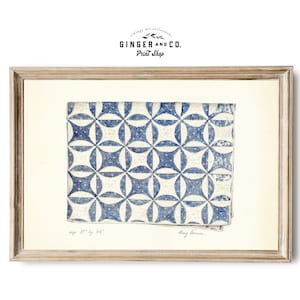 Blue Geometric Quilt Design -- PRINTABLE DIGITAL DOWNLOAD Early 20th Century Vintage Drawing -- Print Your Own Wall Art