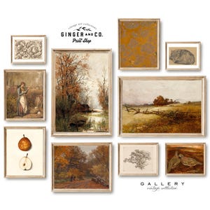 Rosttöne Herbst Galerie-Wand-Kunst-Set - DRUCKBARE DIGITALE DOWNLOAD - Herbst Landschaft Druck, Vintage Ölgemälde, Herbst Druck, Baumskizze