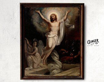 Resurrection of Christ -- PRINTABLE DIGITAL DOWNLOAD Christian Wall Art, Vintage Oil Painting of Jesus, Easter Wall Art