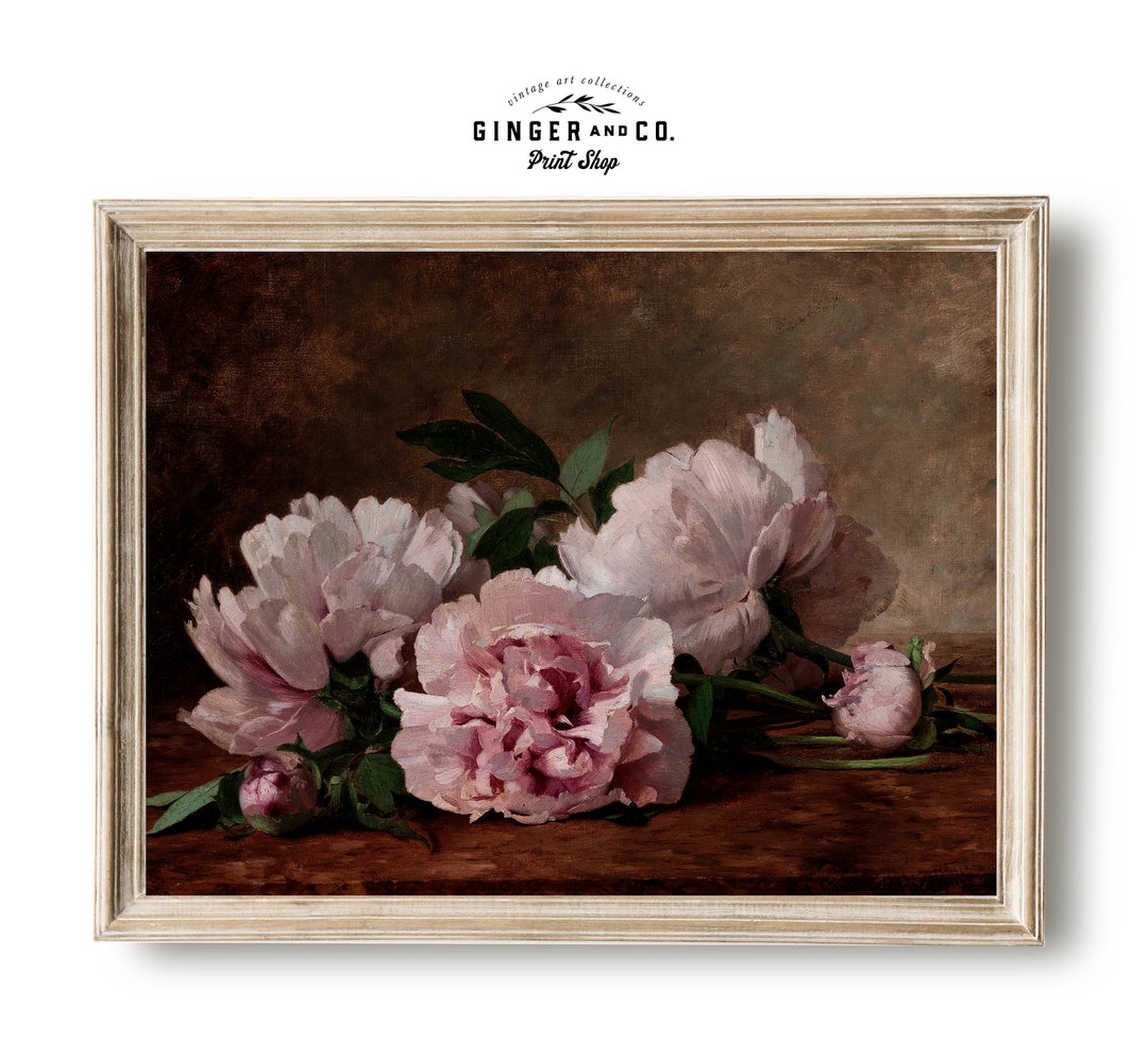 Moody Floral Still Life Oil Painting - SHIPPED PRINT - Pink Peonies ...