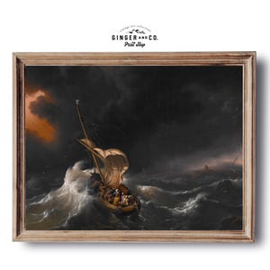 Christ in the Storm on the Sea of Galilee - PRINTABLE DIGITAL DOWNLOAD - Bible Story Art, Christian Vintage Oil Painting, Moody Wall Art