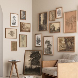 Vintage Tree Sketch and Landscape Drawing Gallery Wall Set 2 - PRINTABLE DIGITAL DOWNLOAD - Autumn Landscape, Fall Art Prints