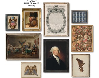 Patriotic Gallery Wall Art - PRINTABLE DIGITAL DOWNLOAD - George Washington, Patriotic Textile, Declaration of Independence, American Eagle