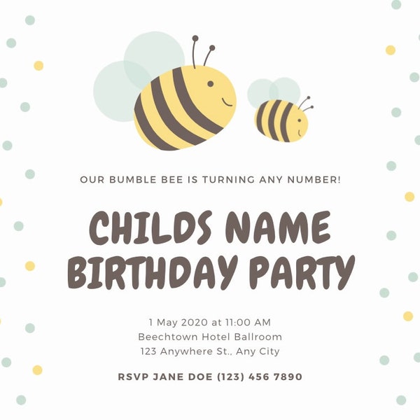 Children's Birthday invitation- Bumble Bee theme