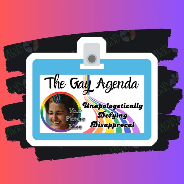 Customizable Gay Agenda Badge Sticker | water & UV resistant vinyl die cut sticker, laptop, water bottle, phone case, gift, LGBTQ+, 2.5 in.