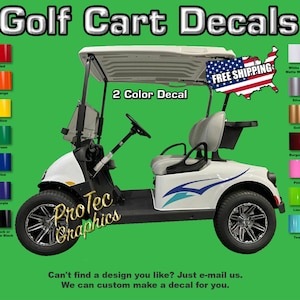 Golf Cart Vinyl Decal Graphics - Right & Left Sides 2-Color Vinyl Graphics – Complete Set, One For Each Side! (4 Decals in Total) GC-12