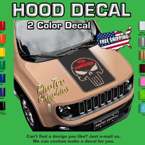 Hood Vinyl Decal Graphics Fits Jeep Renegade Ren-98- Blackout (Distress Skull)