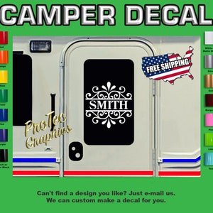 RV-Camper Personalized Split Monogram Graphic Decals For Doors & Windows. RV-13