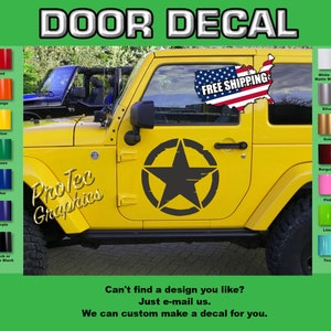 Door & Side Vinyl Decal Graphics Fits Jeep Wrangler D-13 (Distress Star)