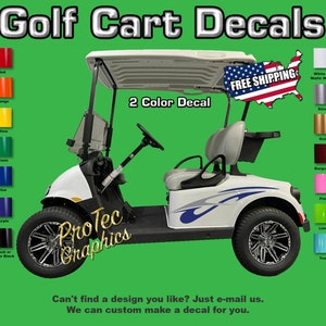 Golf Cart Vinyl Decal Graphics - Right & Left Sides 2-Color Vinyl Graphics – Complete Set, One For Each Side! (4 Decals in Total) GC-01