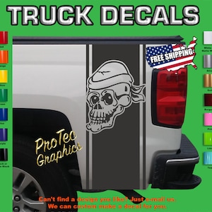 Truck Rear Bed Racing Stripes Fits Chevy, Dodge, Ford, Nissan, Toyota T-319 (Skull)