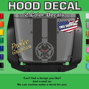 Hood Vinyl Decal Graphics Fits Jeep Wrangler H-269- Blackout (Stripes/Skull )