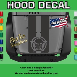 Hood Vinyl Decal Graphics Fits Jeep Wrangler H-273- Blackout (Stripes/Star )