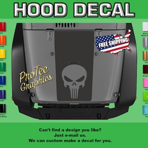 Hood Vinyl Decal Graphics Fits Jeep Wrangler H-117- Blackout (Skull)
