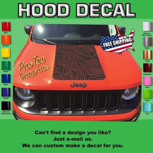 Hood Vinyl Decal Graphics Fits Jeep Renegade Ren-130- Blackout (Topographic Terrain)