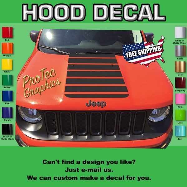 Gunner Graphics Custom Hood Decals – Fits Jeep Wrangler, Renegade, Gladiator (1 Pair)