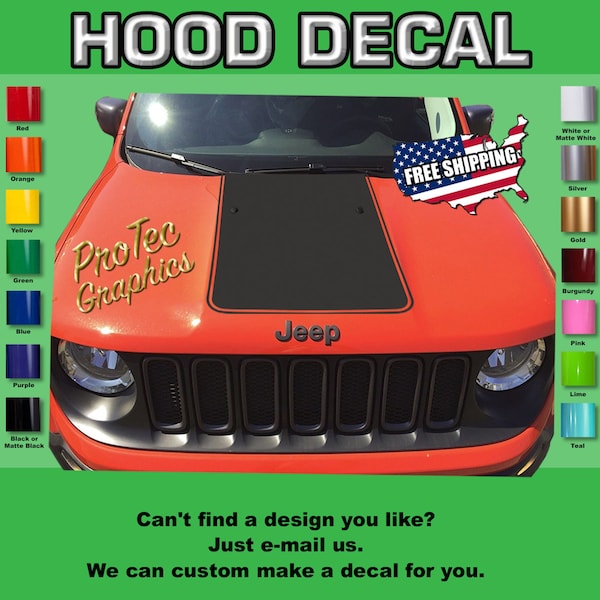 Hood Vinyl Decal Graphics Fits Jeep Renegade Ren-01 - Blackout (Plain)