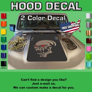GL- 185 Blackout (Skull) Hood Vinyl Decal Graphics Fits Jeep Gladiator JT & Wrangler JL with Rubicon style hoods.