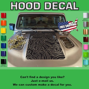 GL- 130 Blackout (Topographic Terrain ) Hood Vinyl Decal Graphics Fits Jeep Gladiator JT & Wrangler JL with Rubicon style hoods.