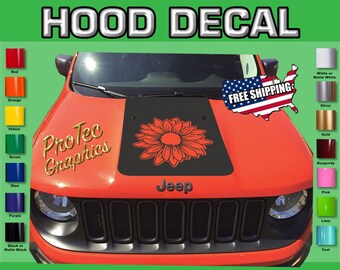 Hood Vinyl Decal Graphics Fits Jeep Renegade Ren-151- Blackout (Sun Flower)