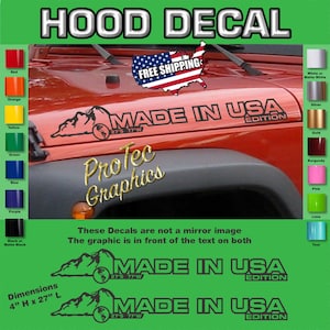 Hood Vinyl Decal Graphics Fits Jeep Wrangler SH-240 (Made in USA)